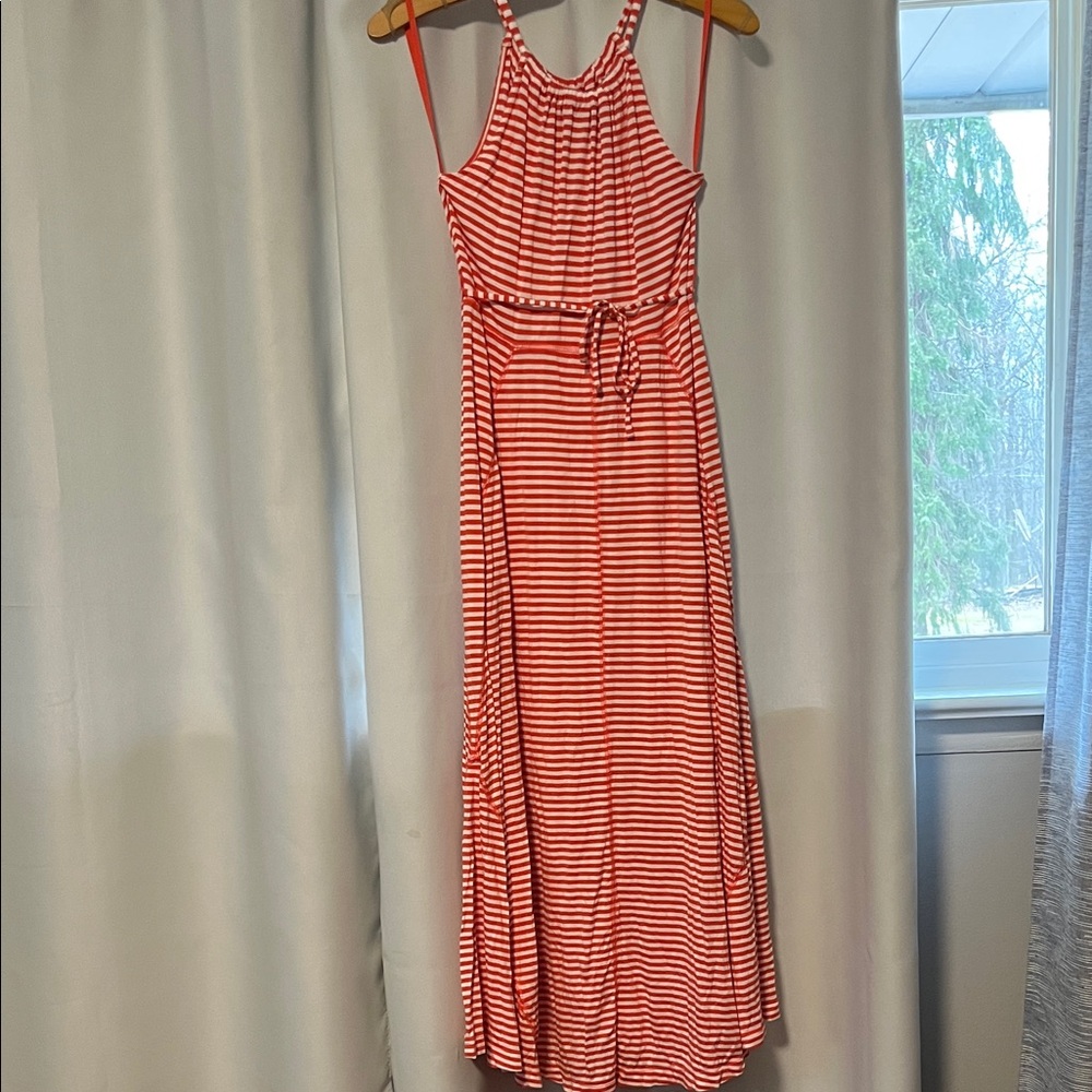 GAP Red and White Striped Halter-Neck Maxi Dress